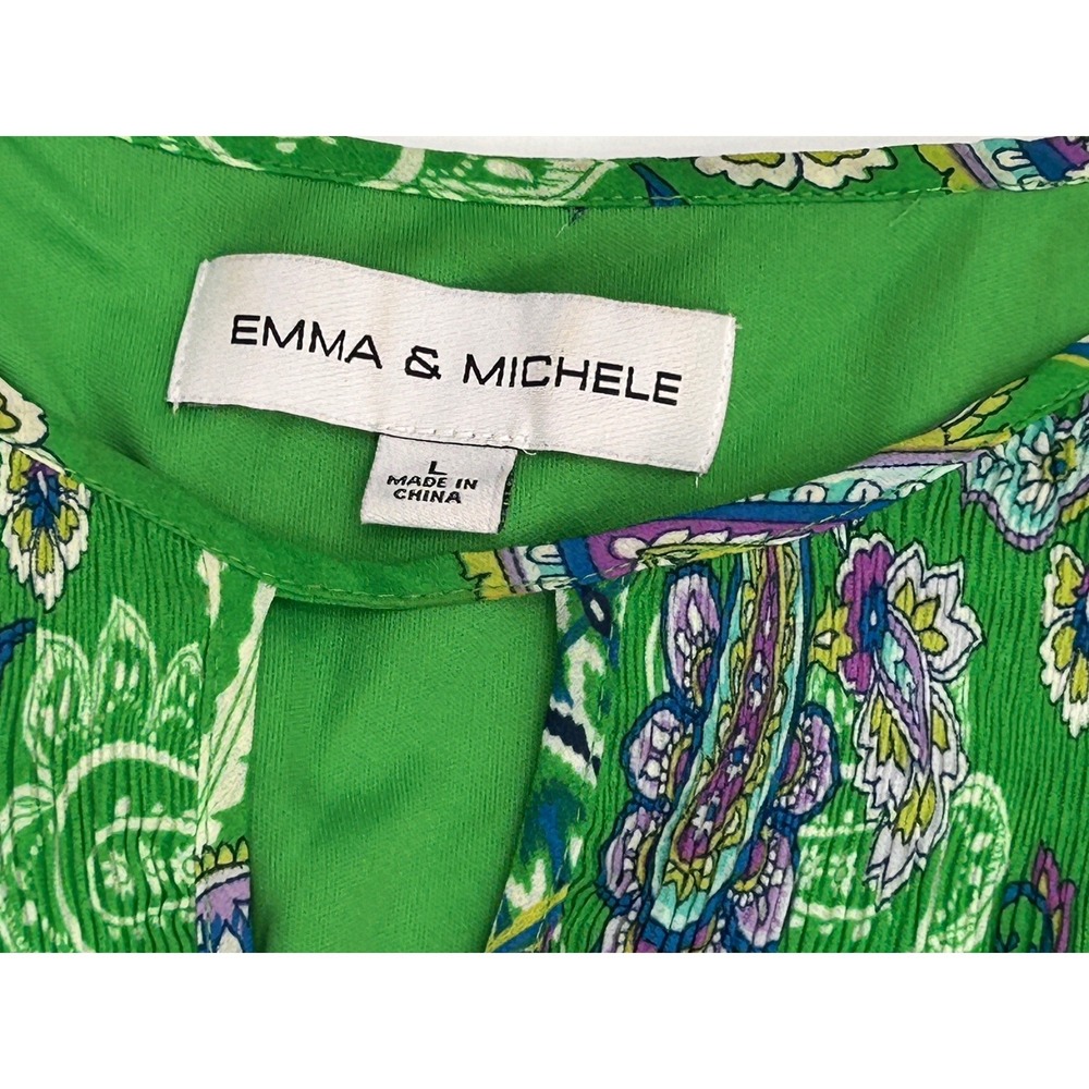 Emma & Michele Green Paisley Boho Bell Sleeve Mini Dress Medierranean Summer - Picture 8 of 10